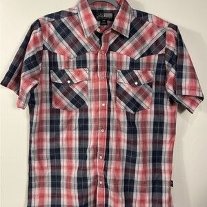 Men's Casual Plaid Button-Down Shirt - Red and Blue Western
